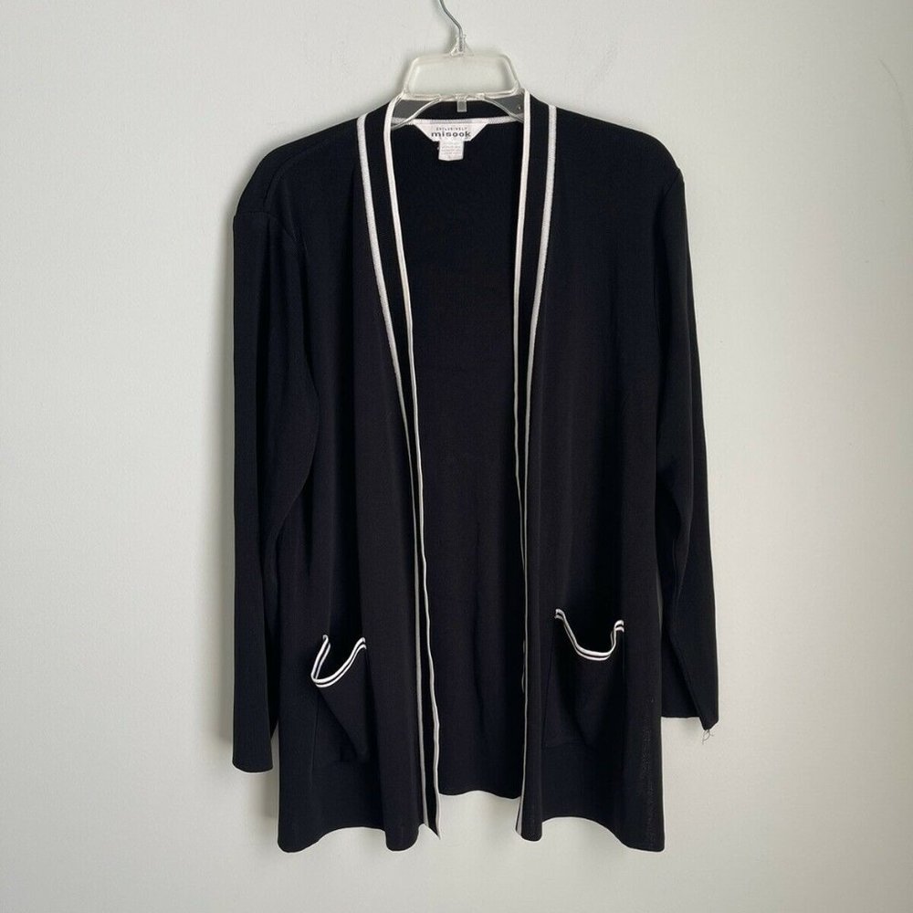 Exclusively Misook Long Black Acrylic Knit Open Front Duster Jacket
